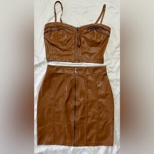 Women's Haute Monde Two-Piece Faux Leather Halter and Mini Skirt Set Size S